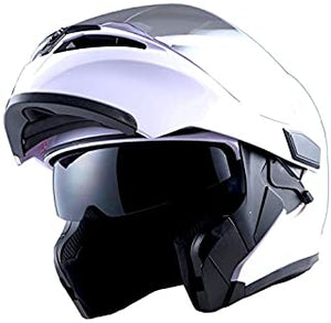 1Storm Motorcycle Modular Full Face Helmet Flip up Dual Visor Sun Shield: HB89 Glossy White